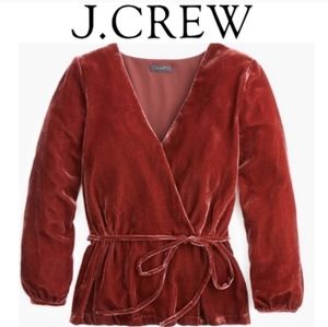 JCrew faux wrap burgundy velvet shirt